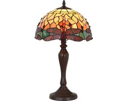 Lumilamp Tiffany Tafellamp Libelle Ø 30x53 cm Geel Glas