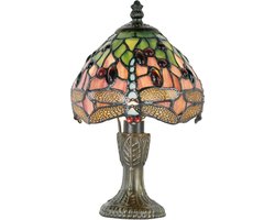 LumiLamp Tiffany Tafellamp Ø 16x25 cm Groen Bruin Glas Libelle Tiffany Bureaulamp