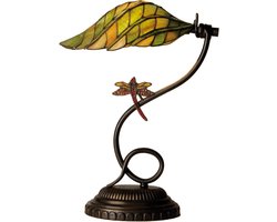 Lumilamp Tiffany Tafellamp Ø 34x45 cm Groen Bruin Glas Libelle