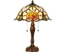 LumiLamp Tiffany Tafellamp Ø 40x50 cm Groen Glas Driehoek Tiffany Bureaulamp