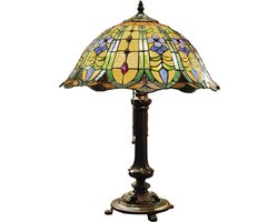 LumiLamp Tiffany Tafellamp Ø 40x53 cm Groen Glas Driehoek Bloemen Tiffany Bureaulamp
