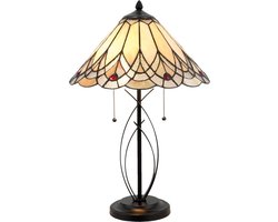 LumiLamp Tiffany Tafellamp Ø 40x60 cm Beige Glas Driehoek Tiffany Bureaulamp