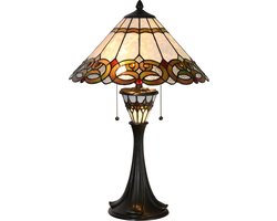 LumiLamp Tiffany Tafellamp Ø 40x61 cm Beige Rood Glas Driehoek Tiffany Bureaulamp