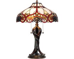 LumiLamp Tiffany Tafellamp Ø 41x56 cm Beige Rood Glas Driehoek Tiffany Bureaulamp