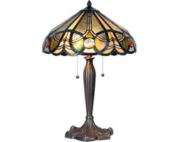 LumiLamp Tiffany Tafellamp Ø 41x61 cm Beige Groen Glas Driehoek Tiffany Bureaulamp