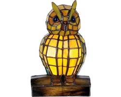 LumiLamp Tiffany Tafellamp Uil 15x12x22 cm Geel Glas Tiffany Lampen