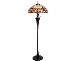 Lumilamp Tiffany Vloerlamp Beige Rood Glas Halfrond Roos