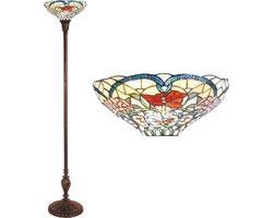 Lumilamp Tiffany Vloerlamp Ø 35x180 cm Beige Rood Glas Bloemen