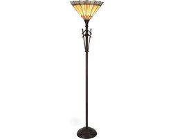 LumiLamp Tiffany Vloerlamp Ø 45x182 cm Geel Bruin Glas Staande Lamp