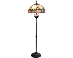 LumiLamp Tiffany Vloerlamp Ø 50x164 cm Roze Groen Glas Halfrond Roos Staande Lamp