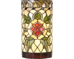 LumiLamp Wandlamp Tiffany 20x11x36 cm Groen Rood Glas Halfrond Roos Muurlamp
