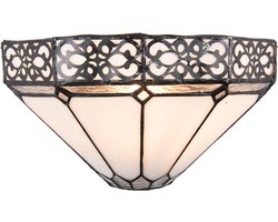 LumiLamp Wandlamp Tiffany 30x15x16 cm Wit Bruin Metaal Glas Driehoek Muurlamp
