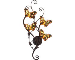Lumilamp Wandlamp Tiffany Geel Bruin Metaal Vlinder