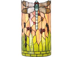 Lumilamp Wandlamp Tiffany Groen Bruin Glas Halfrond Libelle