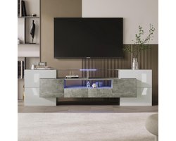 Lumina Grand Luxe TV-Meubel – Hoogglans Grijs met Multi-Color LED-Verlichting & Glazen Finish – 200x38x60.7 cm – Modern Entertainment Center