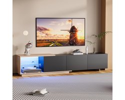 Lumina Luxe TV-Meubel met LED-Verlichting & 3 Soft-Close Laden – Modern Houtlook Wandmeubel (Zwart, 200cm)