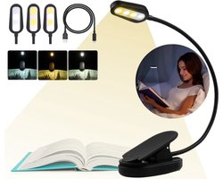 Luminairo - Leeslamp met klem- Voor boek -  4 LED - Usb Oplaadbaar - 3 dimfunctie -