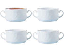 Luminarc Soepkommen Essential - 4x - wit - D9.5 x 6 cm - porselein - schaaltjes met oren - ontbijt/hapjes - stapelbaar