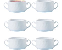 Luminarc Soepkommen Essential - 6x - wit - D9.5 x 6 cm - porselein - schaaltjes met oren - ontbijt/hapjes - stapelbaar