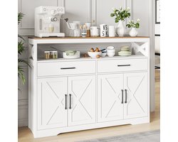 Luminarix Dressoir Wit houten -Buffetkasten -Keukenkast-Woonkamer dressoir - Eetkamerkast met 2 deuren en 2 lades -Moderne Opbergkast -140 x 40 x 105 cm