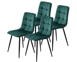 Luminarix Eetkamerstoel - Set van 4 eetkamerstoelen - Design stoel met fluwelen rugleuning en metalen frame - Groen