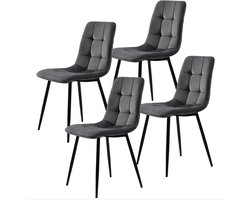 Luminarix Eetkamerstoel - Set van 4 eetkamerstoelen - Scandinavische stoel met fluwelen zitting en rugleuning - Metalen poten - Grijs