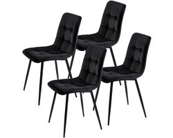 Luminarix Eetkamerstoel - Set van 4 eetkamerstoelen - Scandinavische stoel met fluwelen zitting en rugleuning - Metalen poten - Zwart