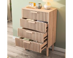 Luminarix Ladekast met 4 laden, multifunctionele opbergkast, vrijstaande ladekast, dressoir, gestreept design, 60 x 34 x 91 cm, geschikt voor slaapkamers, woonkamers of gangen, hout