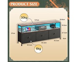 Luminarix Ladekast, opbergkast, kledingkast slaapkamer, metalen frame, retro stijl, zwarte tv-kast met ledverlichting, 3 lades
