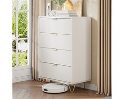 Luminarix Ladenkast met 4 laden - Opbergkast met golvend patroon - Dressoir - Gouden poten - Elegant design - 60 × 34 × 91 cm - MDF - Wit