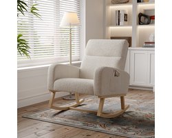 Luminarix Schommelstoel - Fauteuil met zijvakken - Massief houten poten - Scandinavische stijl - 69 x 78 x 87 cm - Teddy Velvet - Beige - Geschikt voor woonkamers en slaapkamers