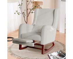 Luminarix Schommelstoel, relaxfauteuil met houten voetstuk, voetsteun verdikking (set, 1 stuk), schommelstoel, linnen stof, 2 zijvakken, 1 lendenkussen, grijs