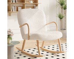 Luminarix Schommelstoel, Teddy gestoffeerde schommelstoel, relaxstoel schommelstoel voor woonkamer, slaapkamer, fauteuil stoel 64x96x85cm, 110 kg draagvermogen, beige