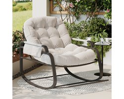 Luminarix Schommelstoel, Tuinschommelstoel, Oversized Rotan schommelstoel, schommelstoel voor buiten, 14 cm dik zitkussen, 89 x 94 x 93 cm, beige