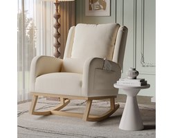 Luminarix Schommelstoel - Woonkamer Schommelstoel - Fauteuil - Met kussens - Houten poten - Scandinavische stijl - 68 x 93 x 96 cm - Linnen - Beige