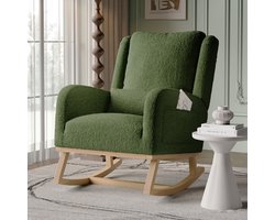 Luminarix Schommelstoel - Woonkamer Schommelstoel - Fauteuil - Met kussens - Houten poten - Scandinavische stijl - 68 x 93 x 96 cm - Teddy Velvet - Groen