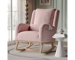Luminarix Schommelstoel - Woonkamer Schommelstoel - Fauteuil - Met kussens - Houten poten - Scandinavische stijl - 68 x 93 x 96 cm - Teddy Velvet - Roze