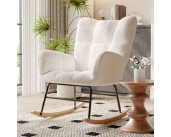 Luminarix Schommelstoel,verzorgingsstoel, loungestoel, Relaxstoel babykamer, Scandinavische stijl, poten van hout en metaal, 52 x 88 x 96 cm, Teddy, beige