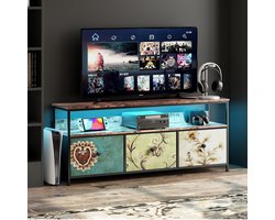 Luminarix TV-kast met LED, TV-meubel , Woonkamer TV-standaard met 3 lades , Stoffen lades en metalen frame, houten tafelblad,108 x 29,8 x 57 cm,Gekleurd