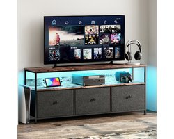 Luminarix TV-kast met LED, TV-meubel , Woonkamer TV-standaard met 3 lades , Stoffen lades en metalen frame, houten tafelblad,137 x 29,8 x 57 cm,Zwart