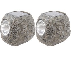 Lumineo Buiten spot solar verlichting - 2x - steen - LED - 10 x 12 cm