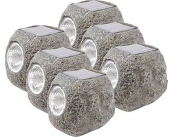 Lumineo Buiten spot solar verlichting - 6x -steen - LED - 10 x 12 cm