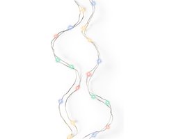 Lumineo Draadverlichting lichtsnoer - zilver - 40 led lampjes - gekleurd - 195 cm - zilverdraad - timer - micro kerstverlichting