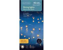 Lumineo draadverlichting lichtsnoer - zilver - 40 led lampjes - warm wit - 195 cm - timer - kerstverlichting - op batterijen - zilverdraad