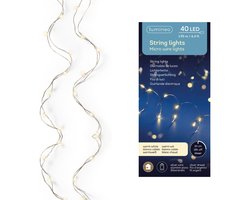 Lumineo Draadverlichting lichtsnoer - zilver - 40 led lampjes - warm wit - 195 cm - zilverdraad - timer - kerstverlichting