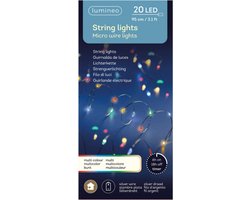 Lumineo draadverlichting - zilver - 20 led lampjes - gekleurd - 95 cm - lichtsnoer -kerstverlichting