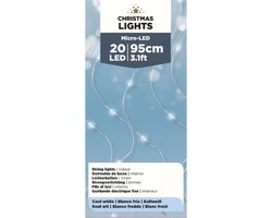 Lumineo Draadverlichting - zilver - 20 led lampjes - helder wit - 95 cm - lichtsnoer - zilverdraad