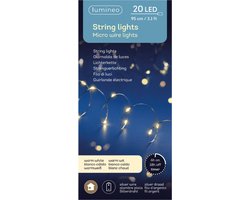 Lumineo Draadverlichting - zilver - 20 led lampjes - warm wit - 95 cm - timer - lichtsnoer - zilverdraad - kerstverlichting