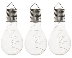 Lumineo hanglamp bolletje - 3x - solar/led - H14 cm - transparant - kunststof - tuin/buitenverlichting
