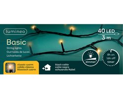 Lumineo Kerstverlichting - 40 leds -klassiek warm wit -300 cm - black cable - timer en dimmer